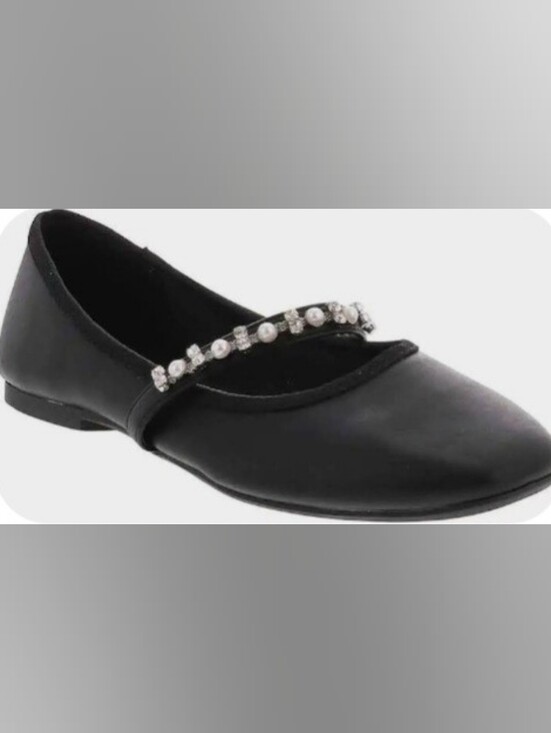 Jellypop Shoes - Jellypop Elegant Black Flats  w/Pearl & Gem Strap Woman's Size 6M New